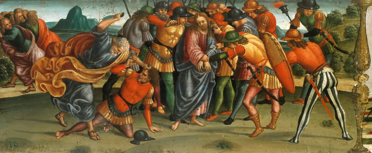 Kristuksen vangitseminen. Valituslaulu kuolleesta Kristuksesta, Predella-paneeli, 1502. tekijältä Luca Signorelli
