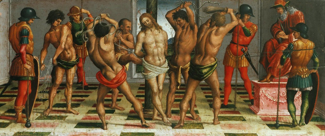 The Flagellation of Christin Valitus kuolleesta Kristuksesta, Predella-paneeli, 1502. tekijältä Luca Signorelli