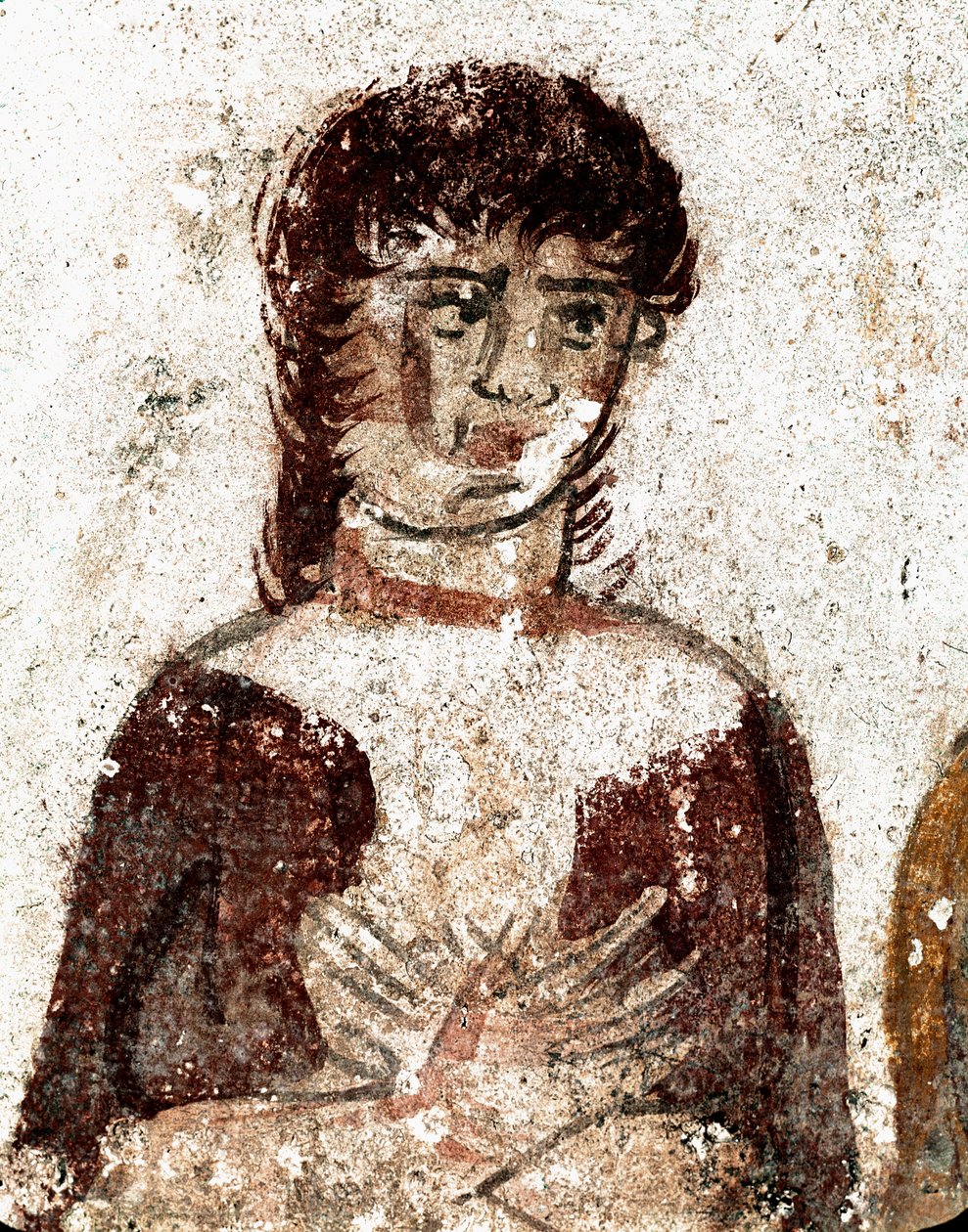 Naisen muotokuva Lucanian fresko 4. vuosisadalta eKr. Ratsumiehen haudalta Paestumin paikalla Italiassa. Museo nazionale archeologico, Paestum tekijältä Lucanian School