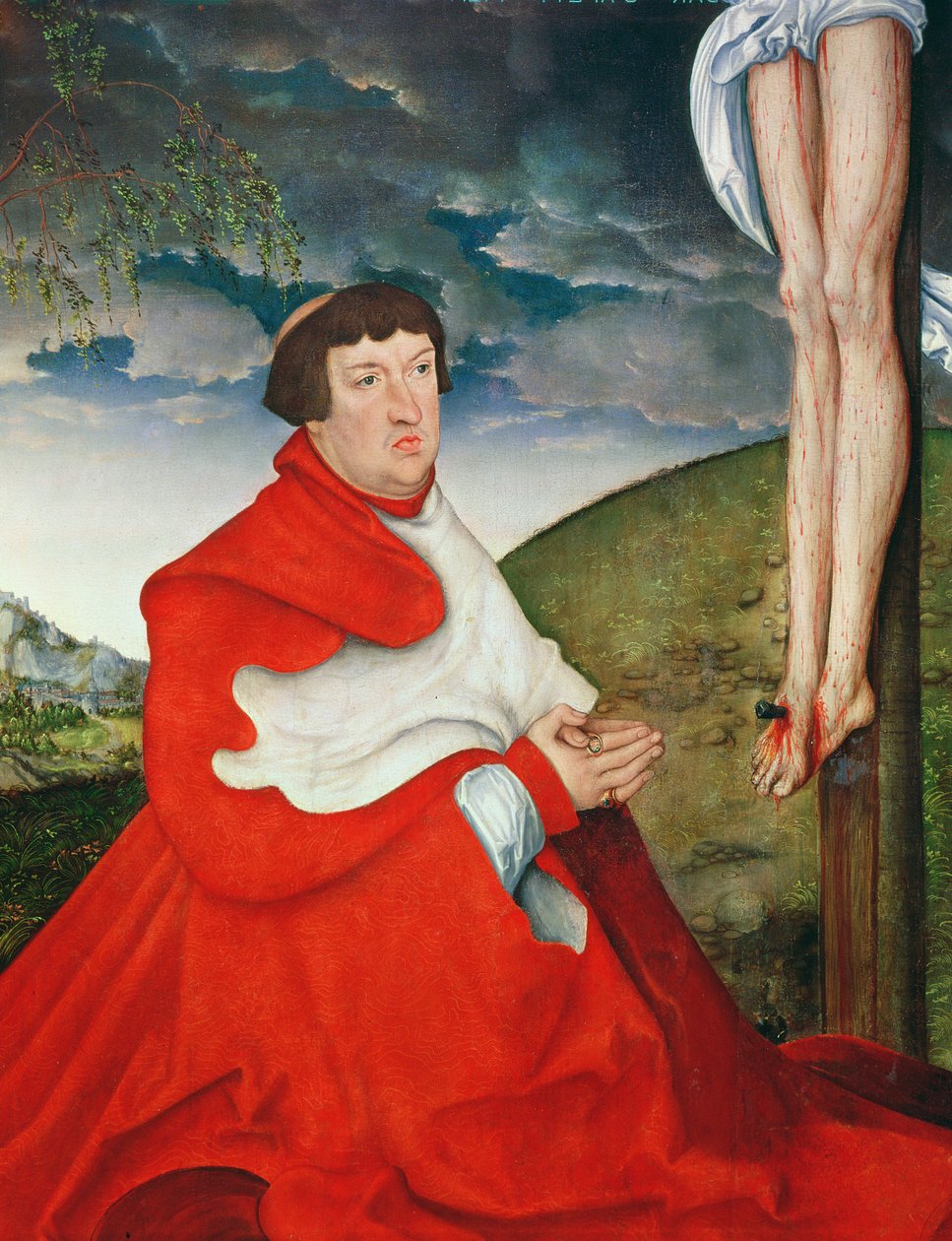 Albert, Mainzin vaaliruhtinaskunnan kardinaali ristin juurella (yksityiskohta 244970) tekijältä Lucas Cranach the Elder