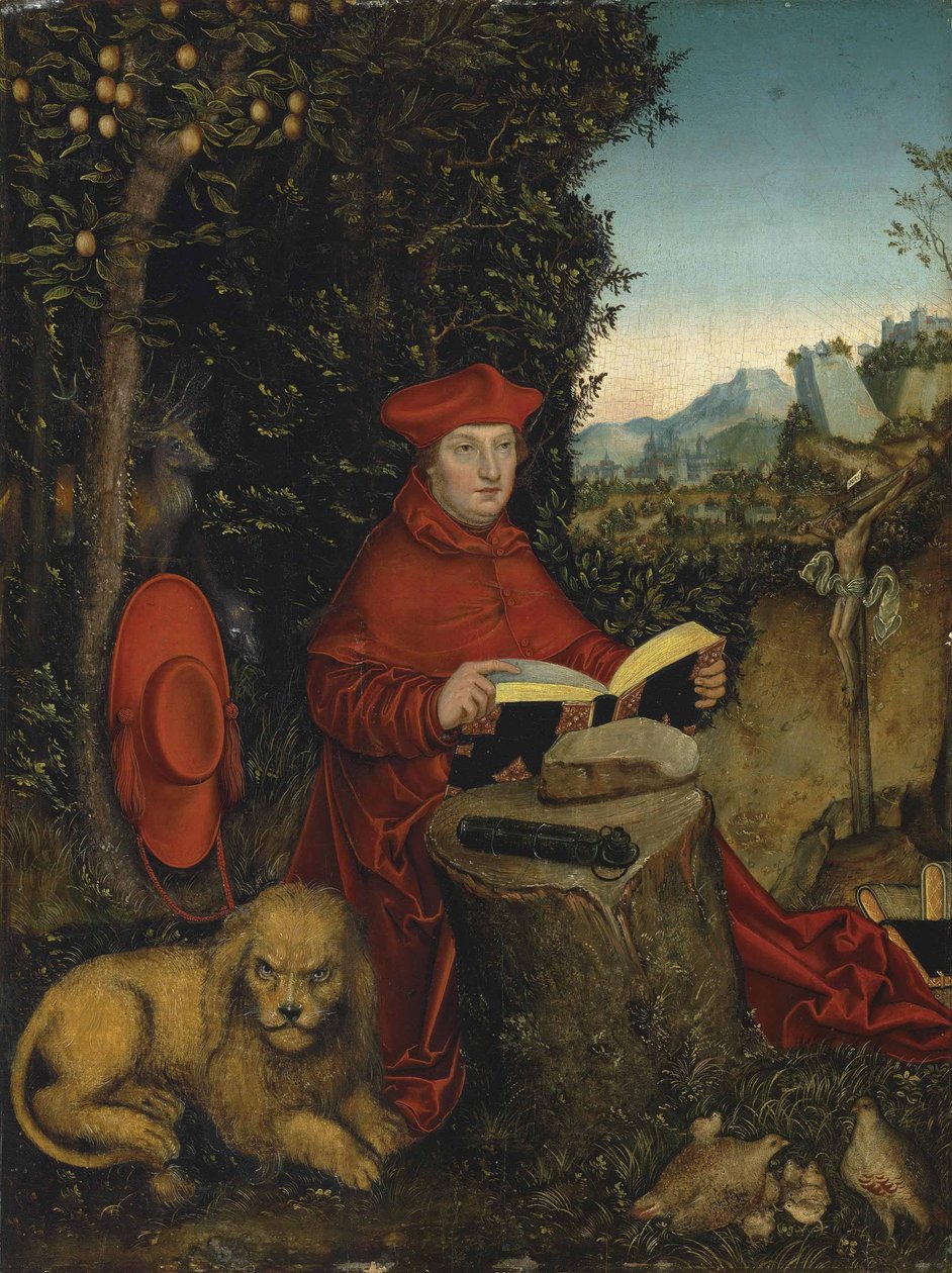 Kardinaali Albrecht von Brandenburg ja Heiliger Hieronymus tekijältä Lucas Cranach the Elder