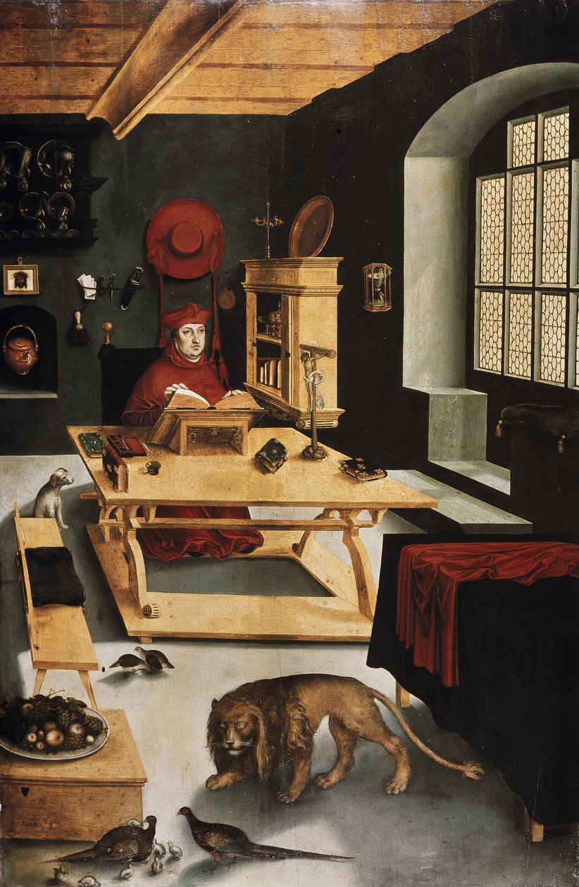 Kardinaali Albrecht von Brandenburg ja Hieronymus im Gehäus tekijältä Lucas Cranach the Elder