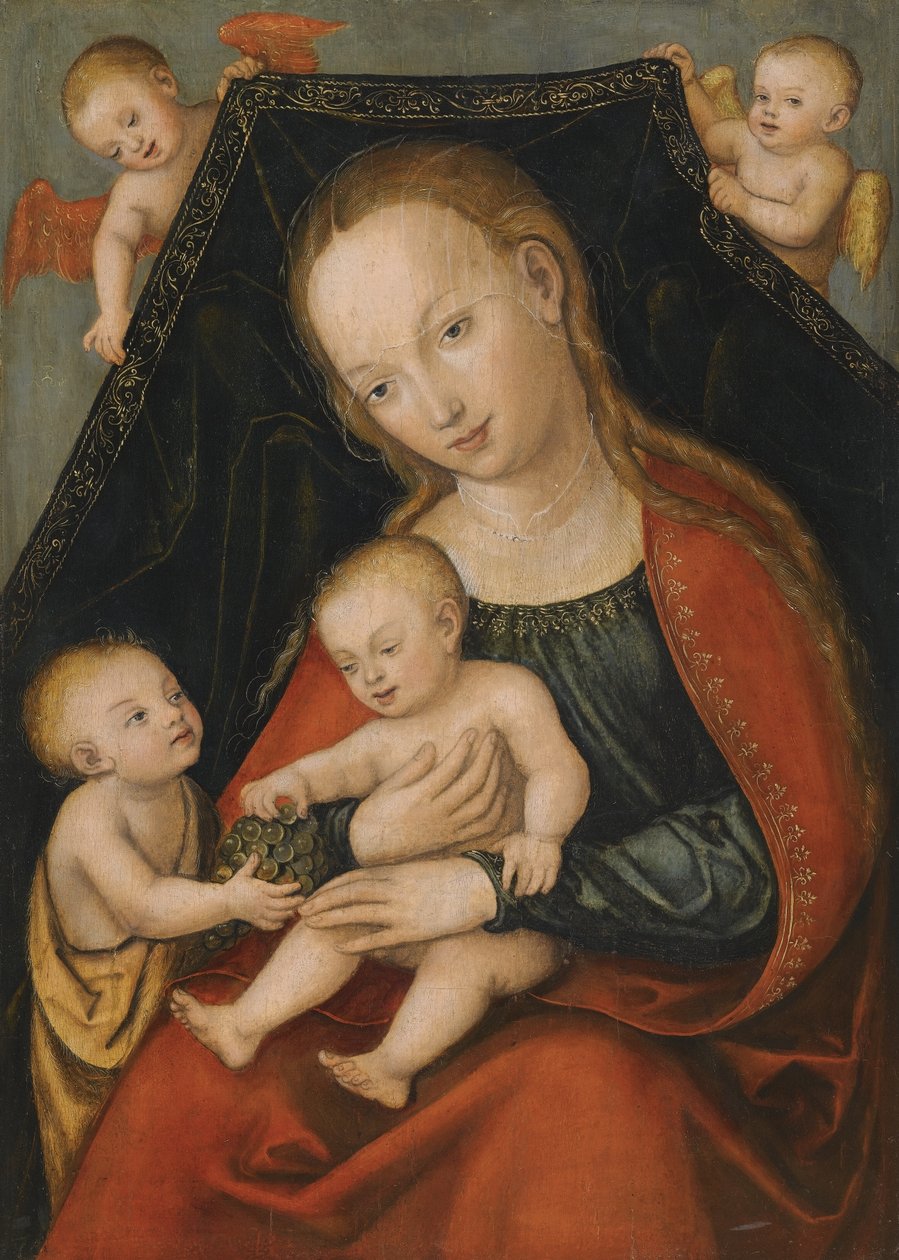 Madonna mit dem Jesuskind, Johannes dem Täufer und zwei Engeln tekijältä Lucas Cranach the Elder