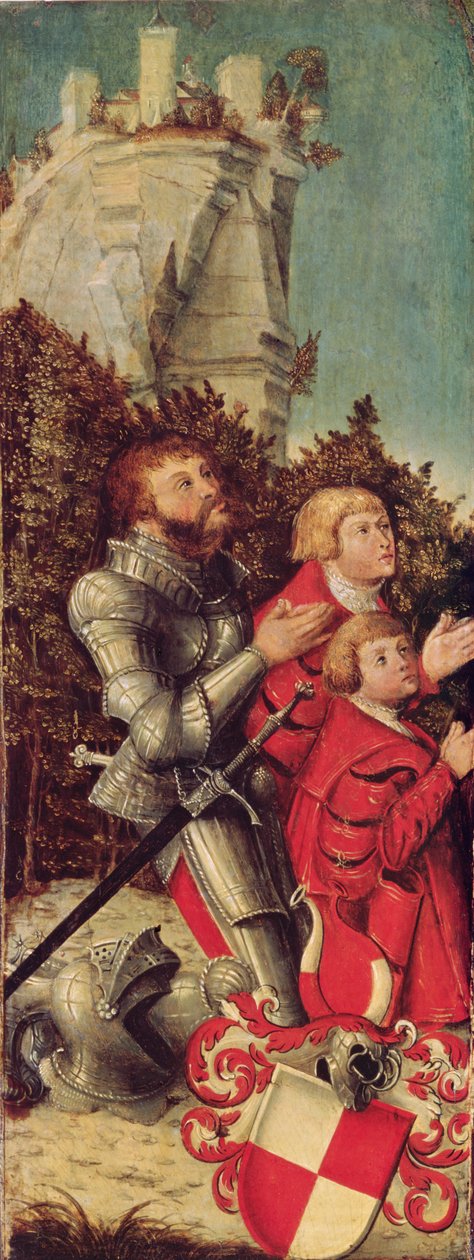 Muotokuva ritarista kahden poikansa kanssa, n. 1518-25 (öljy puulle) tekijältä Lucas Cranach the Elder