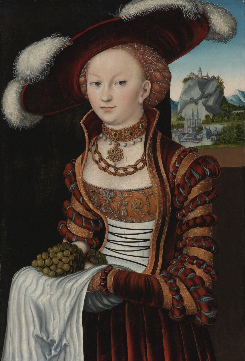 Nuoren naisen, jolla on rypäleitä ja omenoita, muotokuva tekijältä Lucas Cranach the Elder