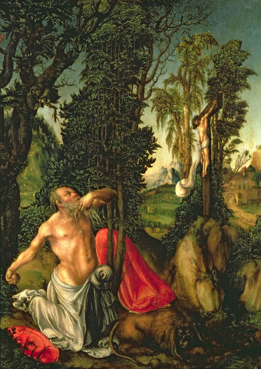 Pyhän Hieromuksen katumus, 1502 (paneeli) tekijältä Lucas Cranach the Elder