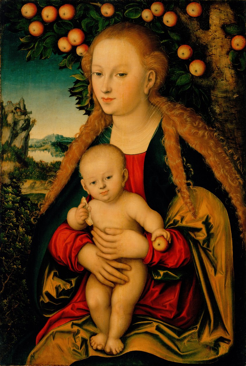 Neitsyt ja lapsi omenapuun alla tekijältä Lucas Cranach the Elder