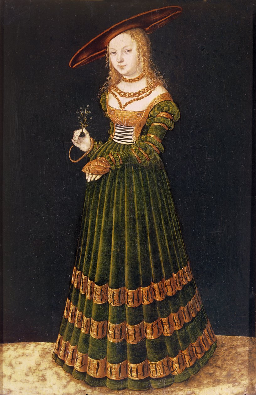 Nuori tyttö pitelee kukkia, 1526 tekijältä Lucas Cranach the Elder