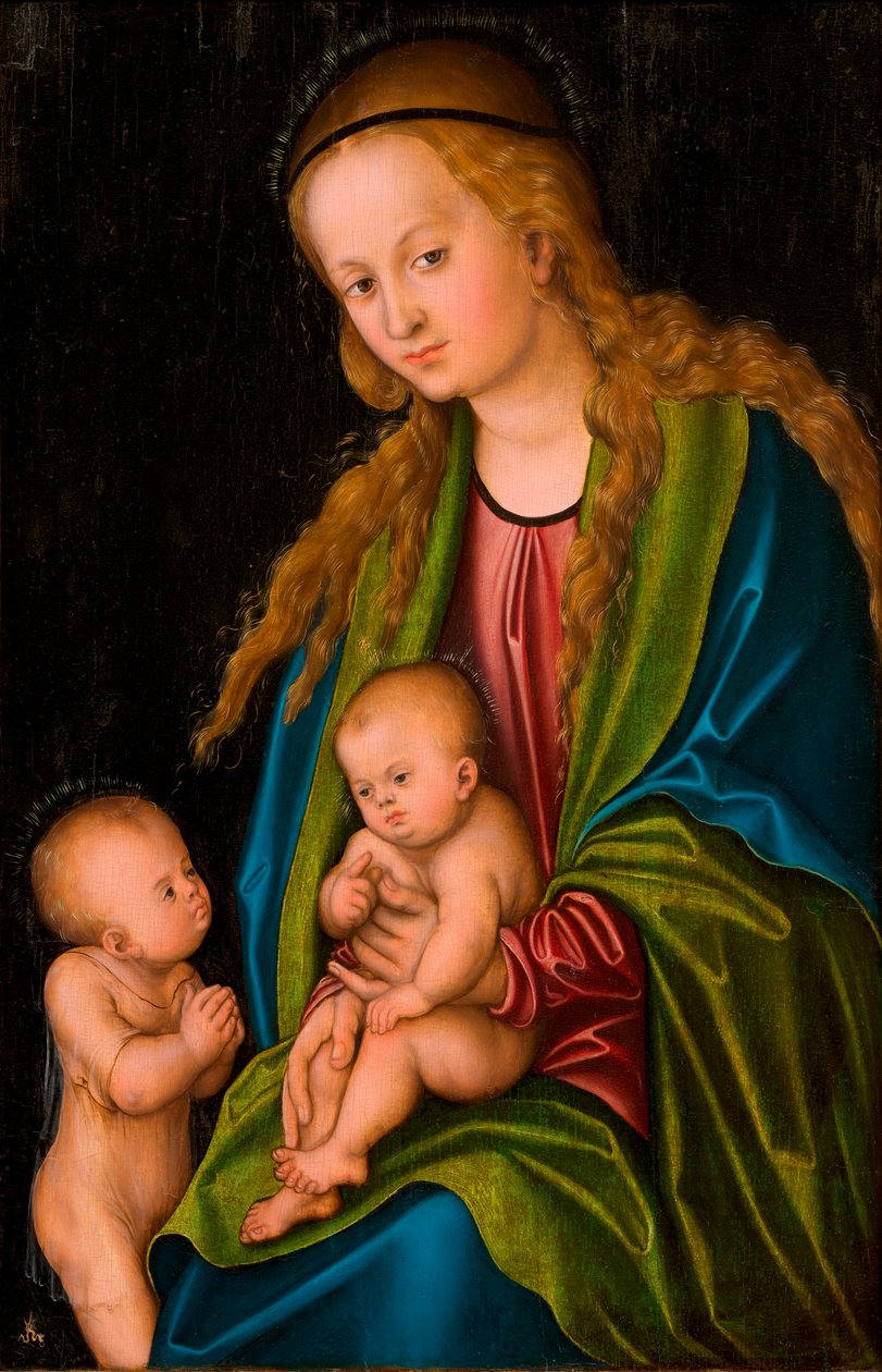 Madonna/Neitsyt ja lapsi vauvan kanssa, Johannes Kastaja tekijältä Lucas Cranach the Elder