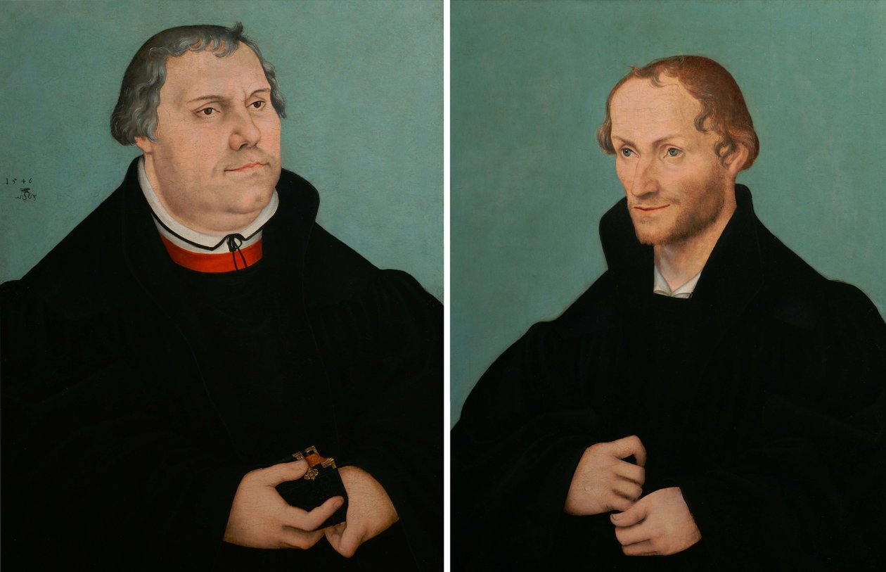 Martin Lutherin muotokuva ja Philippe Melanchthonin muotokuva tekijältä Lucas Cranach the Younger  