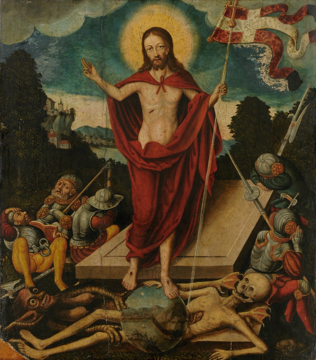 Kristuksen ylösnousemus ja voitto kuolemasta ja paholaista, 1537 tekijältä Lucas school of Cranach