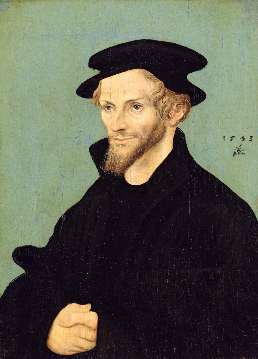Muotokuva Philipp Melanchthonista (1479-1560), 1543 (öljy kankaalle) tekijältä Lucas studio of Cranach