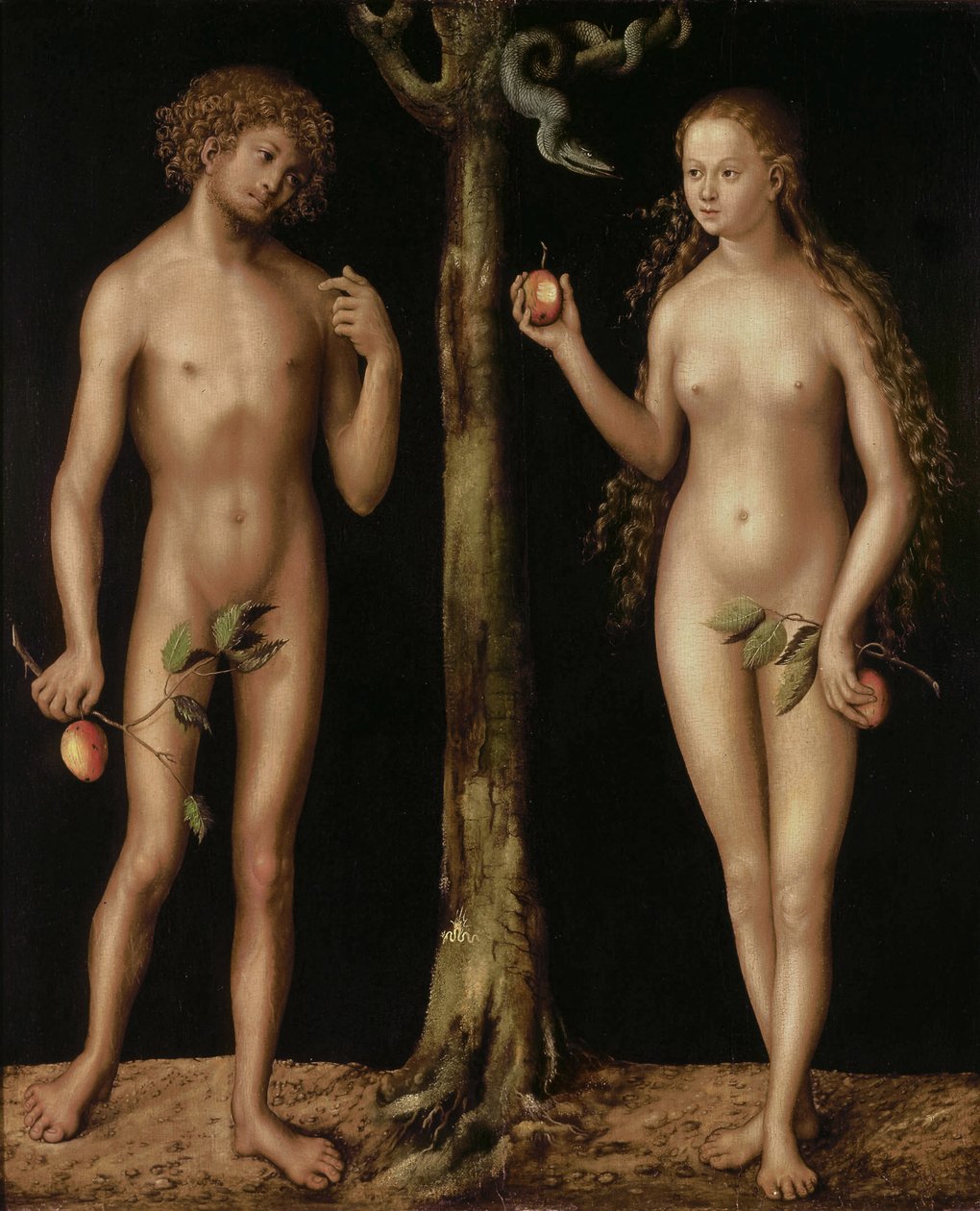 Adam ja Eeva, 151315 öljy paneelille tekijältä Lucas Cranach the Elder
