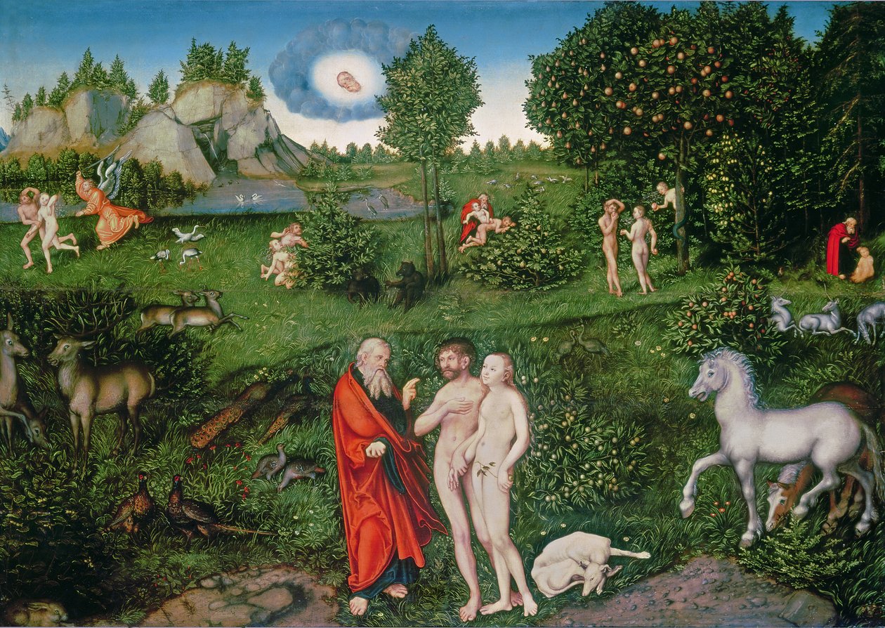 Aadam ja Eeva Eedenin puutarhassa, 1530 tekijältä Lucas Cranach the Elder