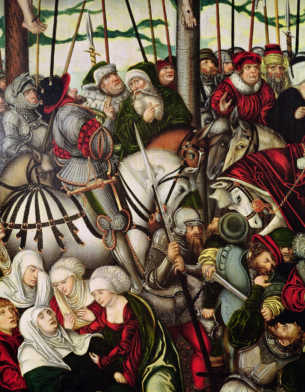 Golgata (yksityiskohta väkijoukosta ristin juurella) tekijältä Lucas Cranach the Elder