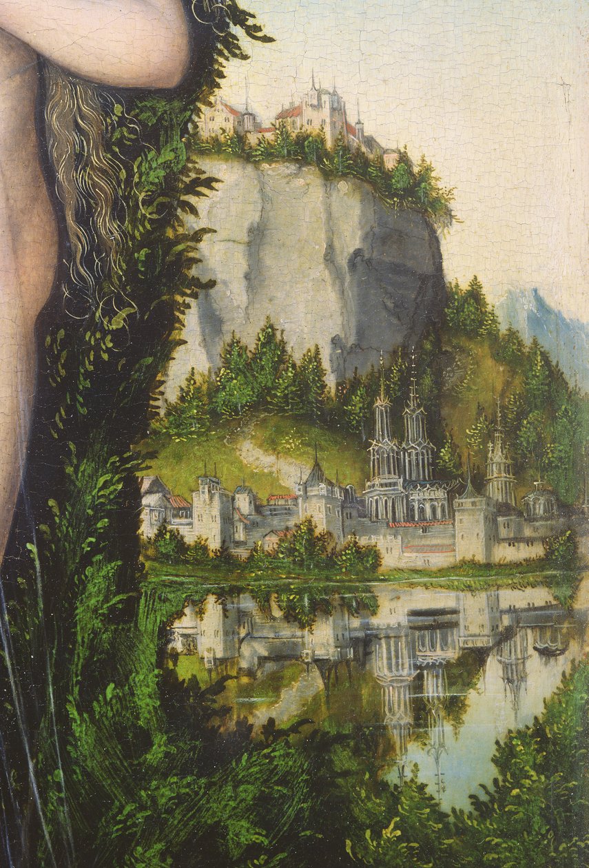 Venus seisoo maisemassa, maiseman yksityiskohta, 1529, tekijältä Lucas Cranach the Elder