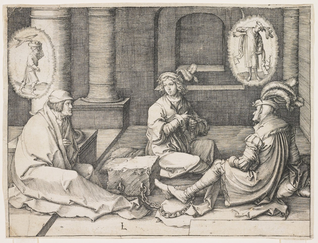 Joseph tulkitsee unia vankilassa, 1512 tekijältä Lucas van Leyden