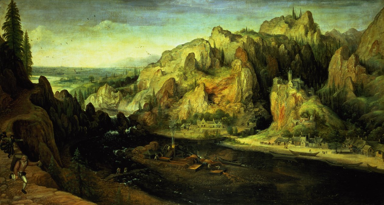 Vuoristomaisema yllätyshyökkäyksellä, n. 1585 tekijältä Lucas van Valckenborch