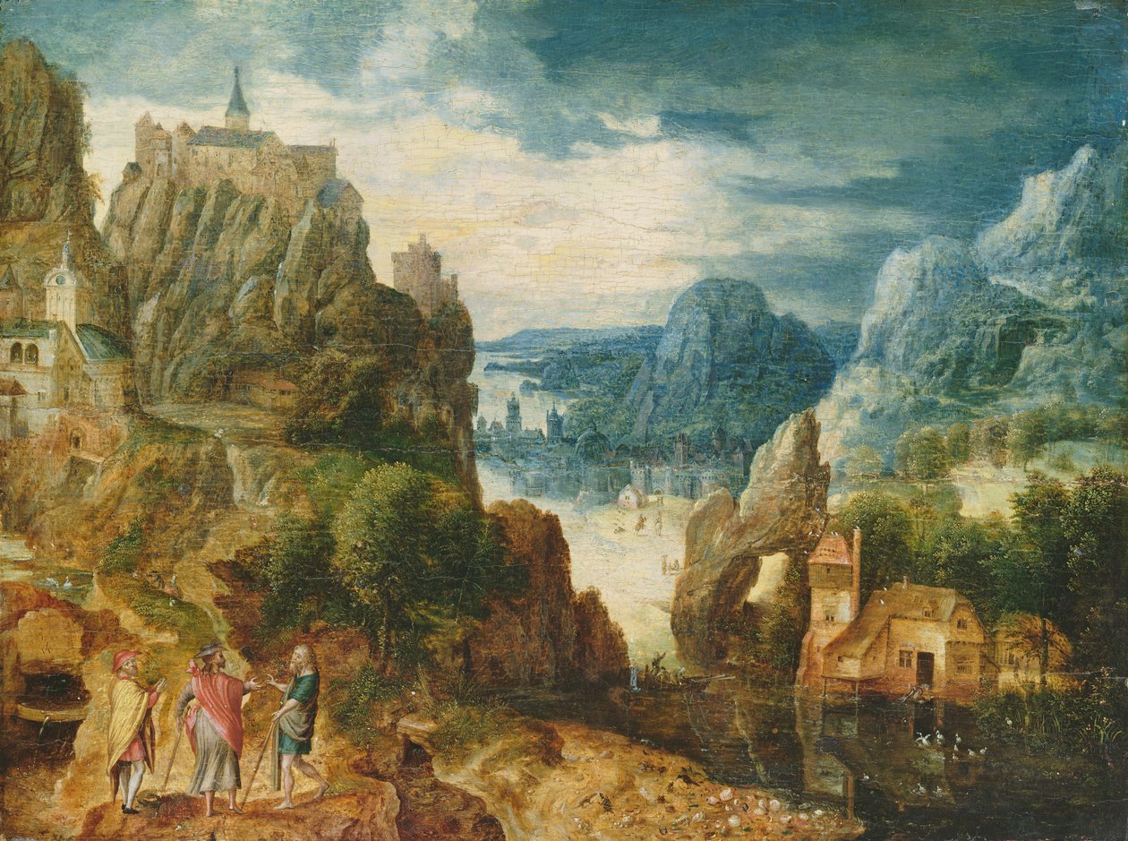Vuoristoinen maisema tiellä Emmaukseen, 1597 tekijältä Lucas van Valckenborch