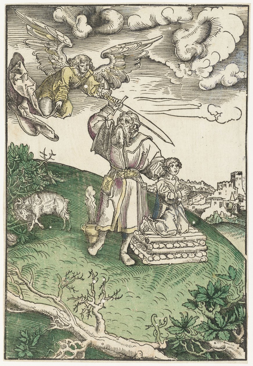 Abraham uhraa poikansa Iisakin tekijältä Lucas Cranach