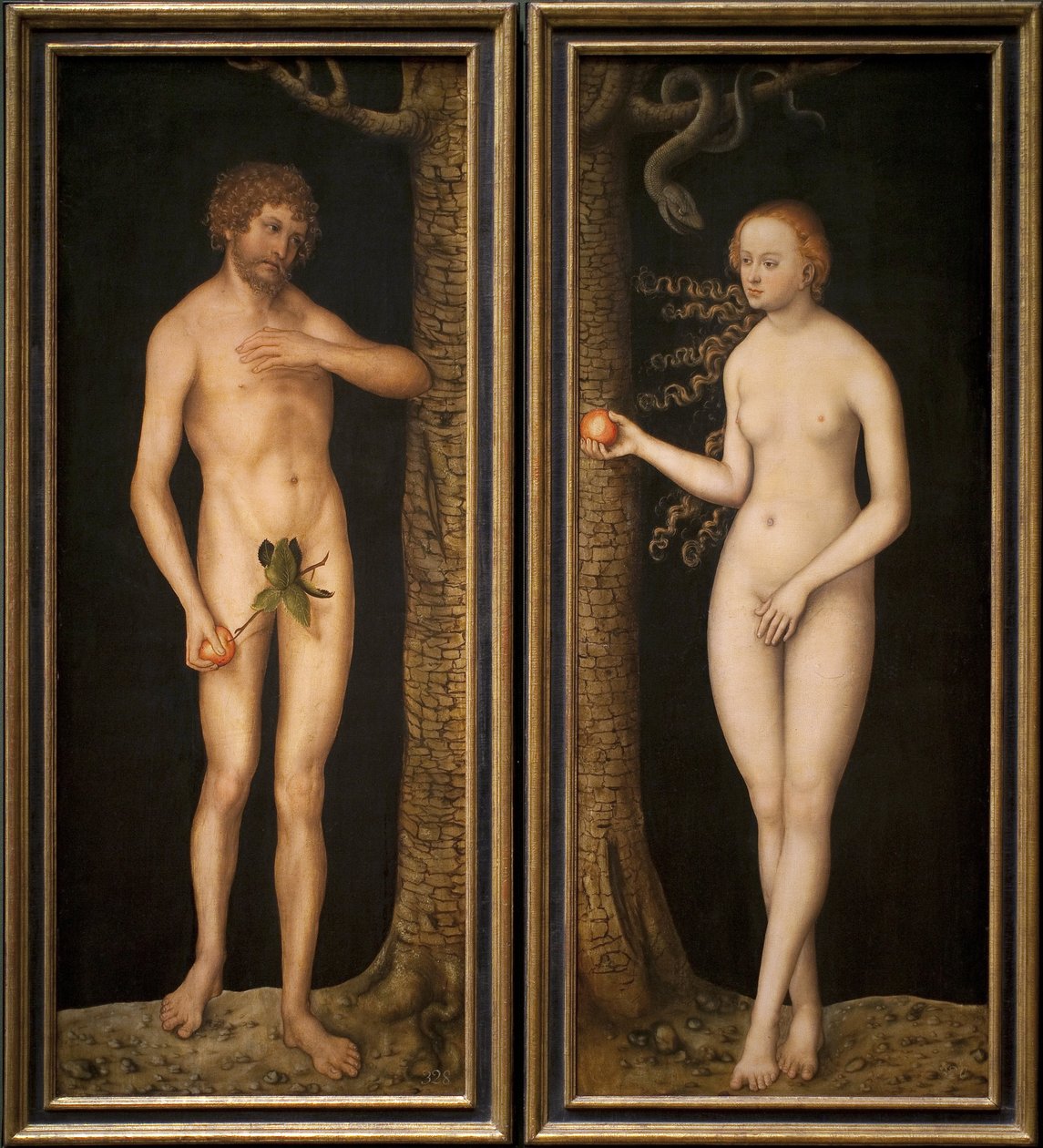 Aadam ja Eeva, n. 1510-20 tekijältä Lucas Cranach