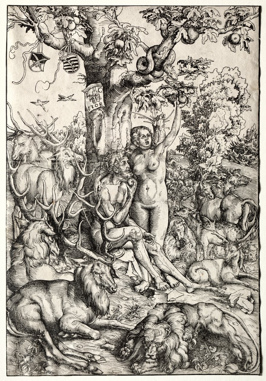 Aadam ja Eeva paratiisissa tekijältä Lucas Cranach