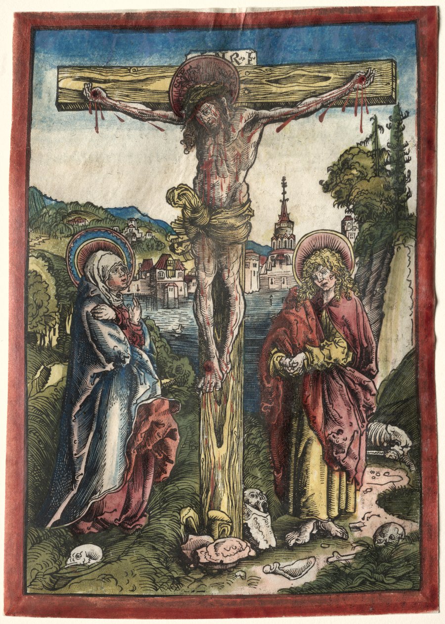 Kristus ristillä Neitsyen ja Pyhän Johanneksen välillä tekijältä Lucas Cranach