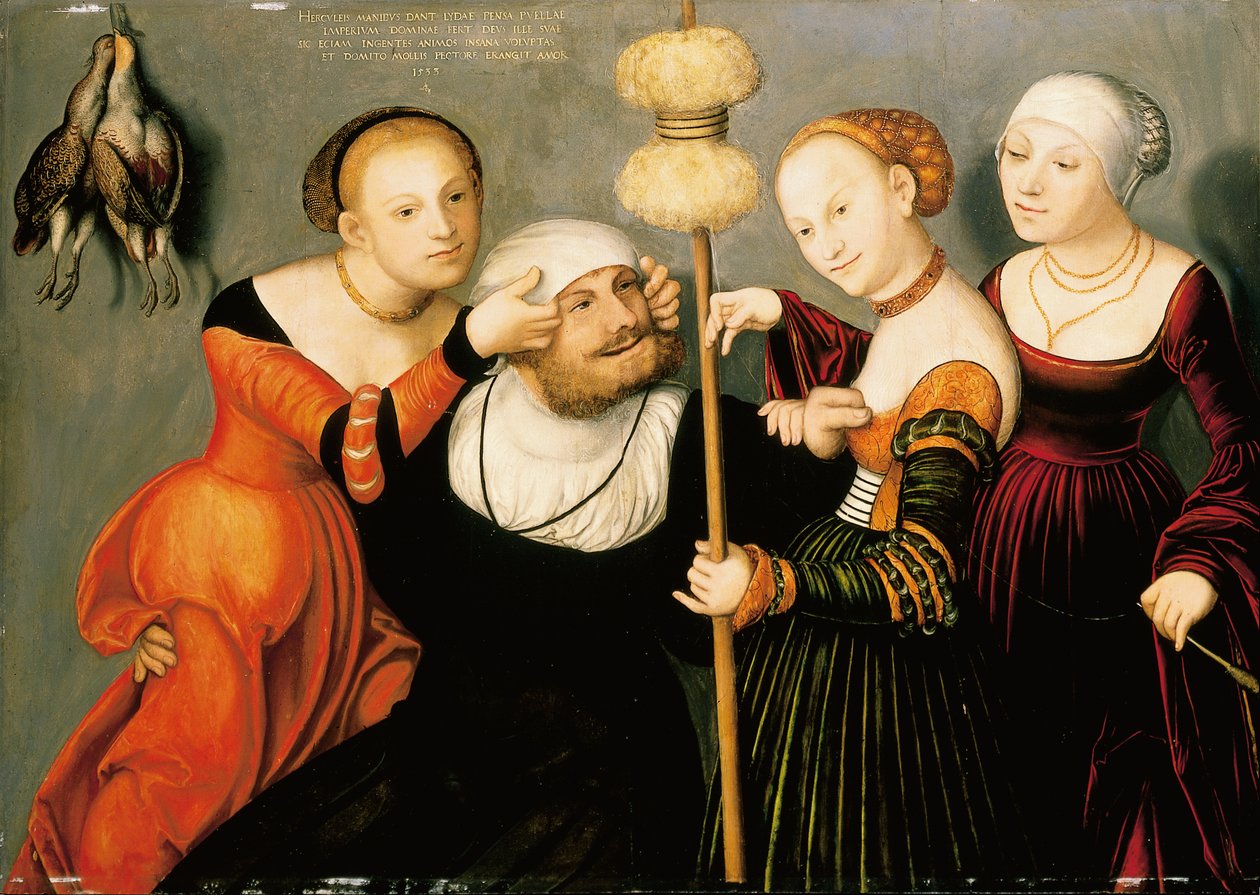 Hercules Omphalen hovissa, 1533 tekijältä Lucas Cranach