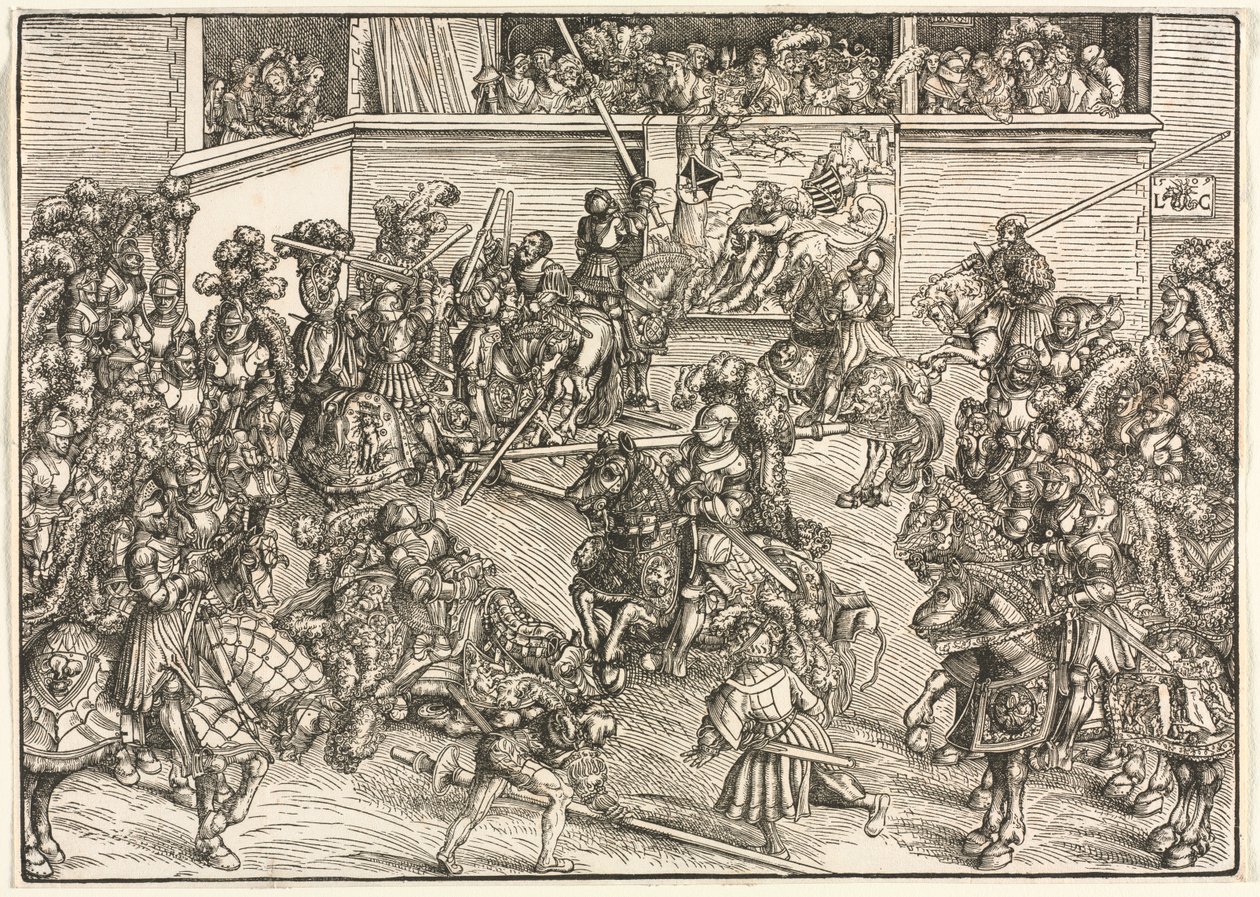 Toinen turnaus Sampsonin ja leijonan kuvakudoksen kanssa, 1509. tekijältä Lucas Cranach
