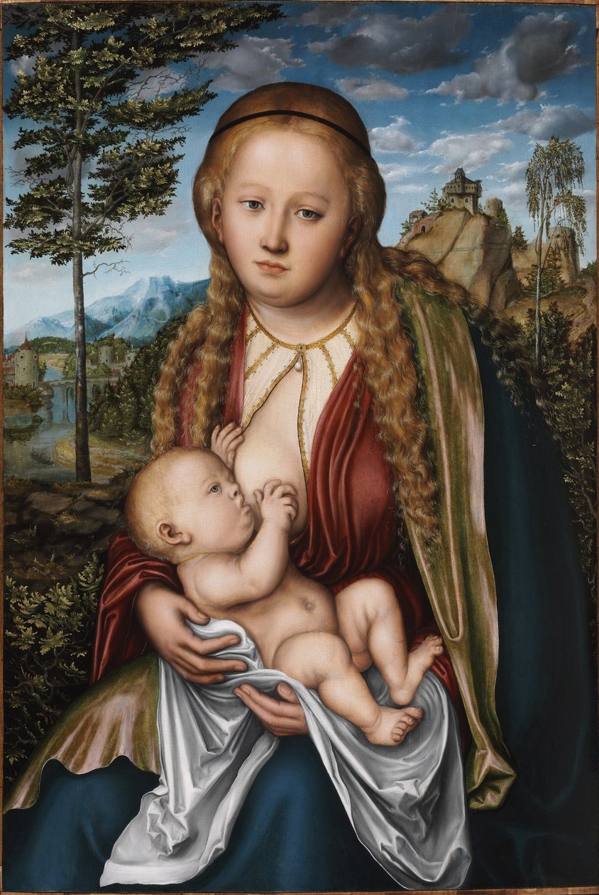 Neitsyt imettävä lasta - Lucas Cranach vanhempi tekijältä Lucas Cranach