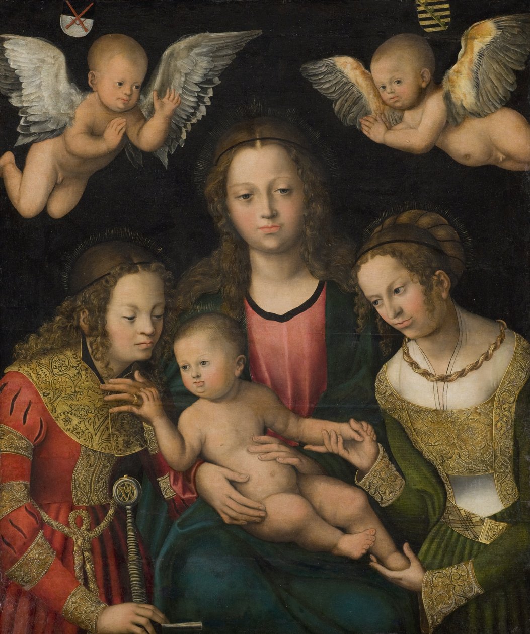 Neitsyt ja lapsi pyhien Katariinan ja Barbaran kanssa tekijältä Lucas Cranach d.Æ.