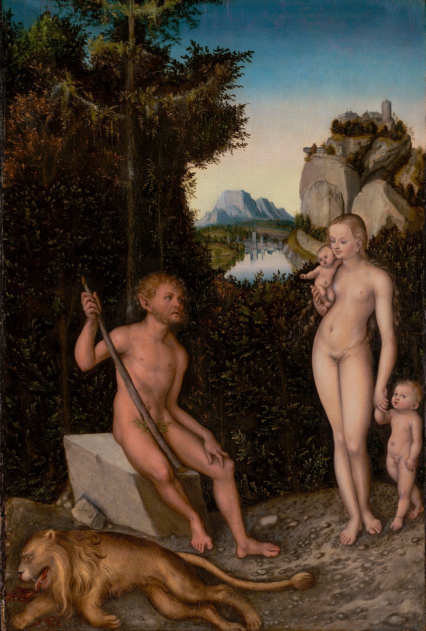 Fauni ja hänen perheensä sekä tapettu leijona tekijältä Lucas Cranach the Elder