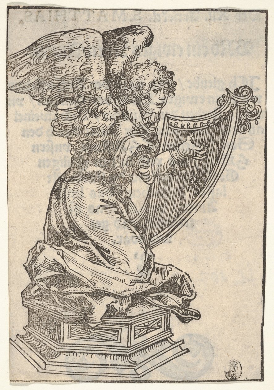 Harppua soittavan enkelin hopeinen patsas Wittenbergin pyhäinjäännöksen suuresta sarjasta..., 1509. tekijältä Lucas Cranach the Elder