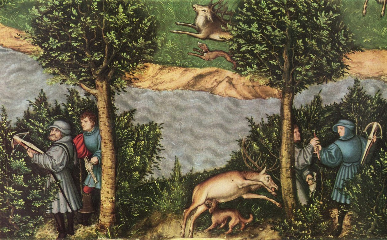 Hirvenmetsästys valitsija Friedrich Viisaan kanssa
 yksityiskohta tekijältä Lucas Cranach the Elder