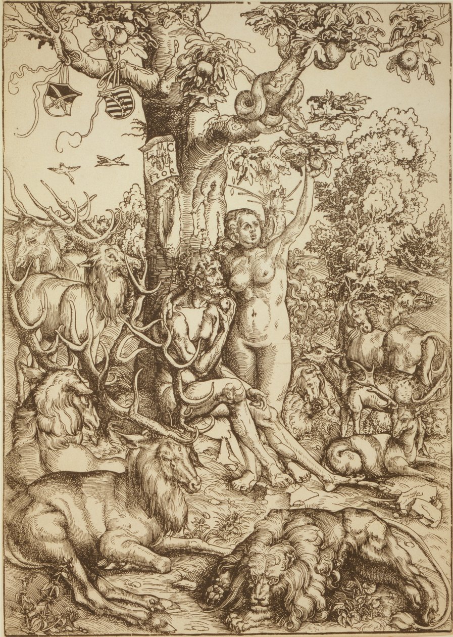 Aatami ja Eeva paratiisissa tekijältä Lucas Cranach the Elder