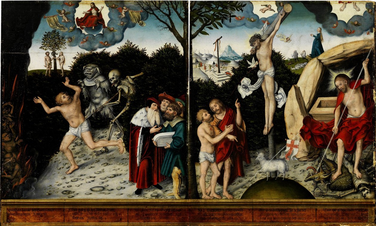 Lain ja armon allegoria, vuoden 1529 jälkeen tekijältä Lucas Cranach the Elder