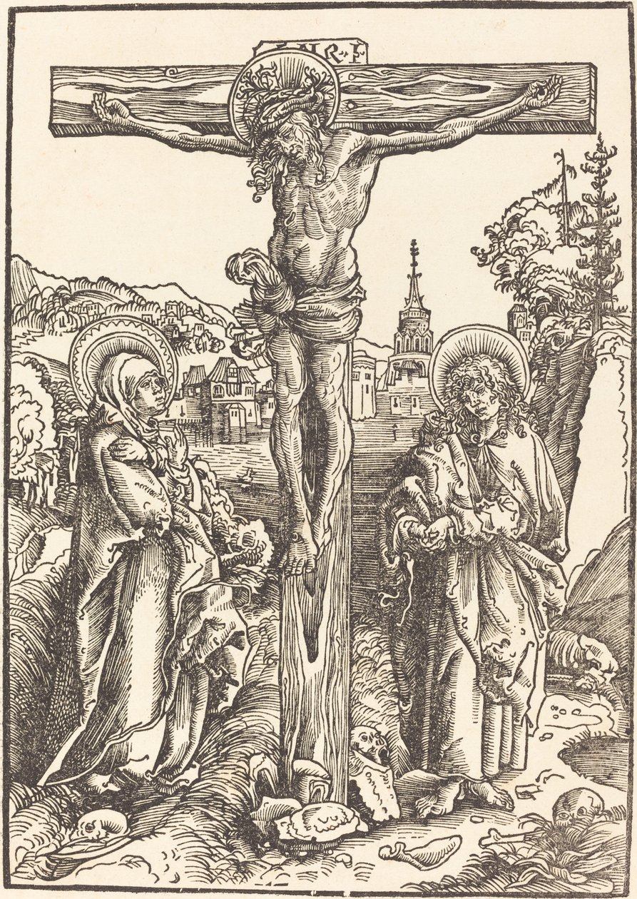 Kristus ristillä Neitsyen ja Pyhän Johanneksen välillä tekijältä Lucas Cranach the Elder