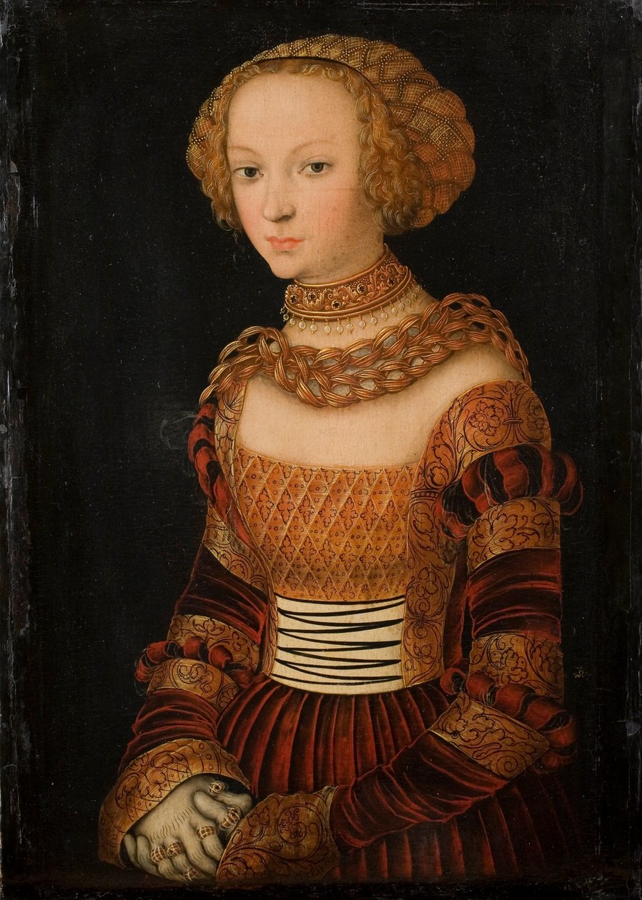 Tanskalainen: Nuoren naisen muotokuva. Saksin prinsessa Emilie  Nuoren naisen muotokuva. Saksin prinsessa Emilia tekijältä Lucas Cranach the Elder
