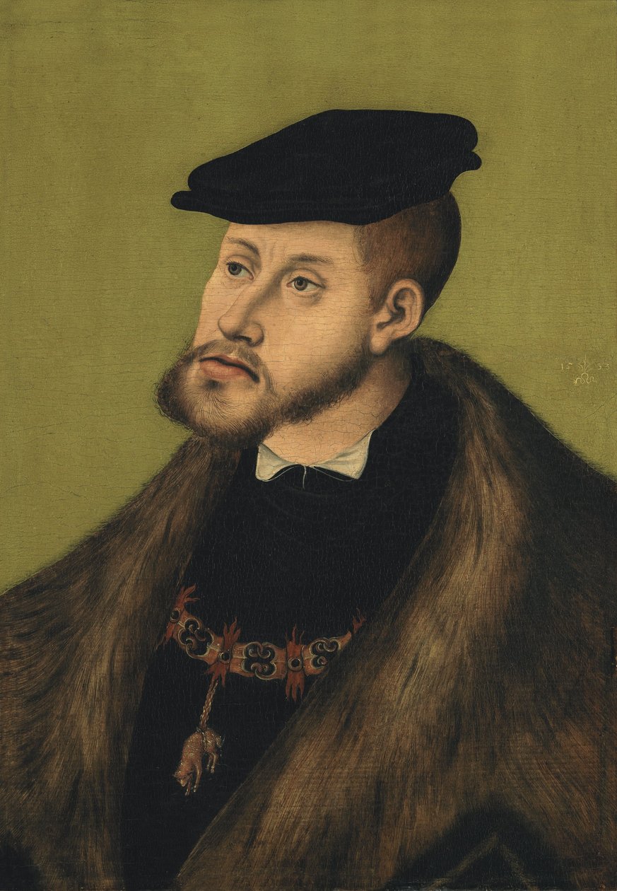 Saksa: Bildnis Kaiser Karls V. Keisari Kaarle V:n muotokuva. tekijältä Lucas Cranach the Elder