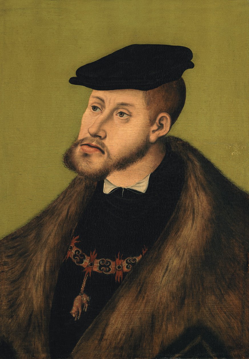 Saksa: Bildnis Kaiser Karls V. Keisari Kaarle V:n muotokuva. tekijältä Lucas Cranach the Elder