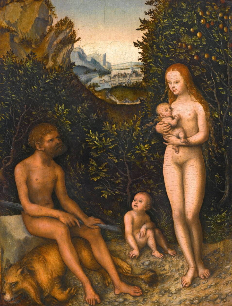 Saksa: Faunin perhe ja tapettu leijona Faunin perhe tekijältä Lucas Cranach the Elder