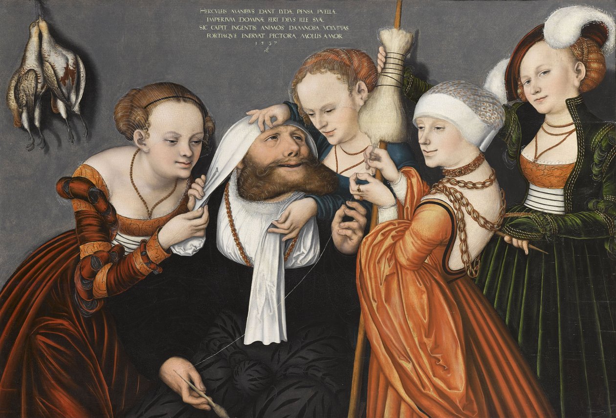 Saksa: Herkules bei Omphale Herkules Omphalen hovissa tekijältä Lucas Cranach the Elder