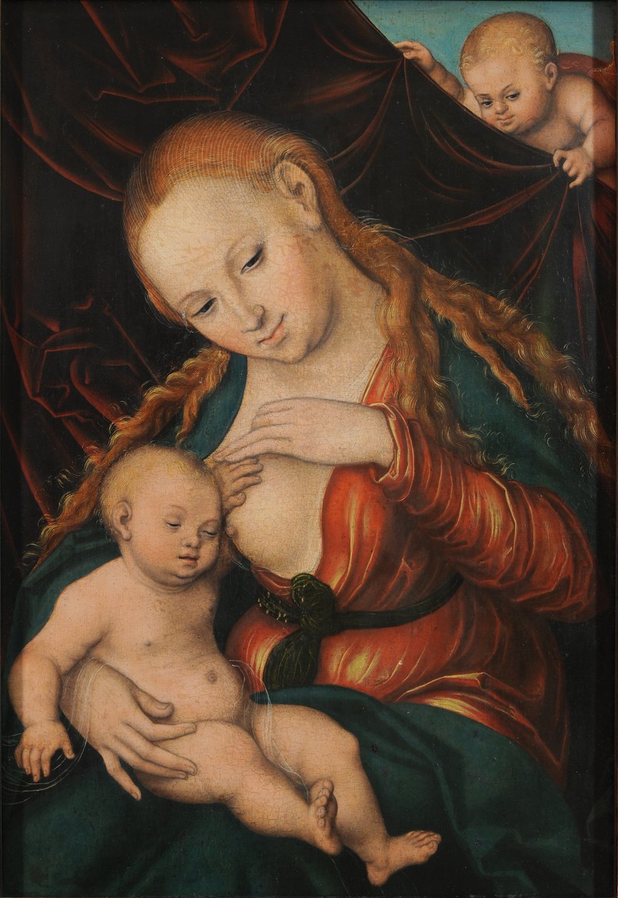 Saksa: Madonna, dem Christkind die Brust reichend Neitsyt hoitamassa lasta tekijältä Lucas Cranach the Elder