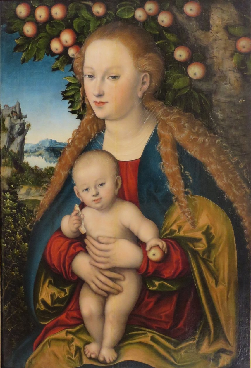 Saksa: Madonna und Kind unter dem Apfelbaum Madonna ja lapsi omenapuun alla / The Virgin and Child Under an Apple Tree (Neitsyt ja lapsi omenapuun alla) tekijältä Lucas Cranach the Elder
