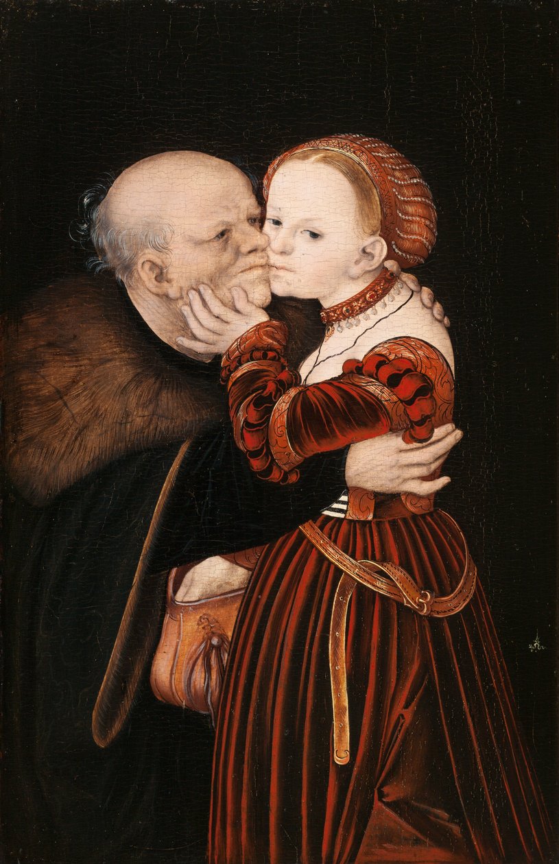Saksa: Ungleiches Paar / Der alte Narr Huonosti yhteen sovitetut rakastavaiset / Vanha hölmöläinen tekijältä Lucas Cranach the Elder