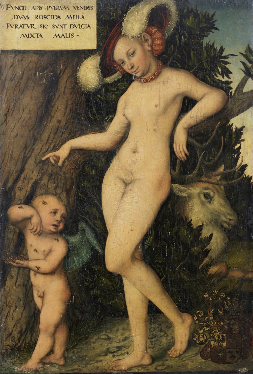 Saksa: Venus mit Amor als Honigdieb Venus ja Amor varastavat hunajaa Venus ja Amor varastavat hunajaa tekijältä Lucas Cranach the Elder