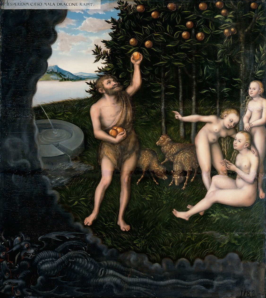 Herkules varastaa omenat Hesperideiltä Herkuleen työstä tekijältä Lucas Cranach the Elder
