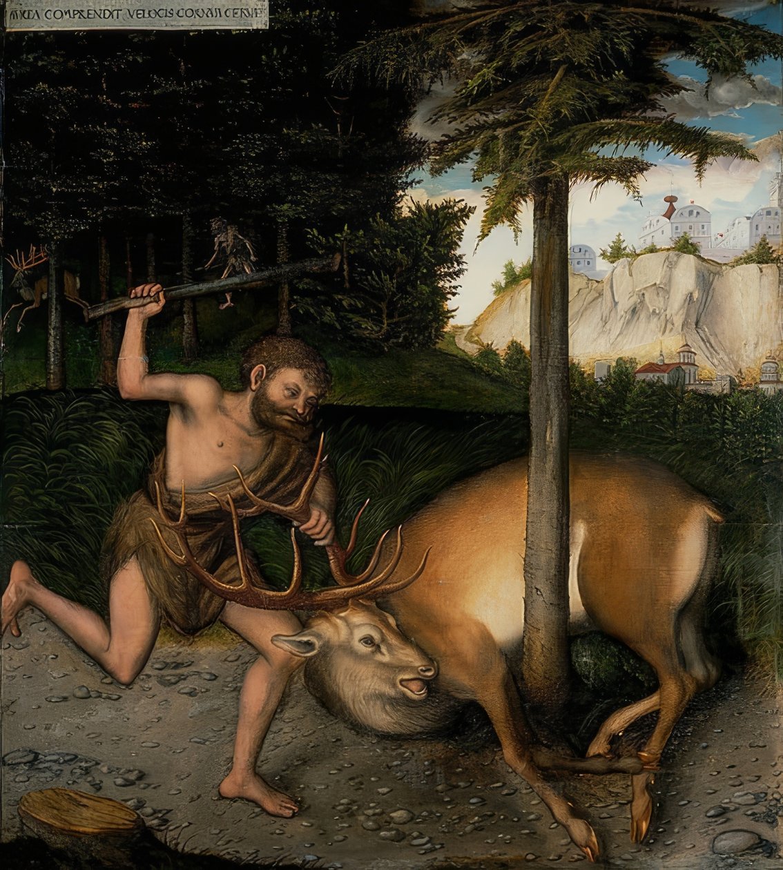 Hercules ja Kerynite Doe. Herkuleen teot -sarjasta. Vuoden 1537 jälkeen tekijältä Lucas Cranach the Elder