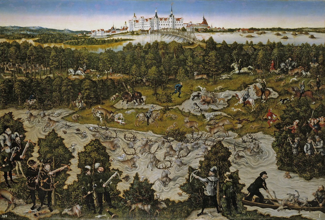 Metsästys keisari Ferdinand I:n kunniaksi Torgaun linnassa tekijältä Lucas Cranach the Elder