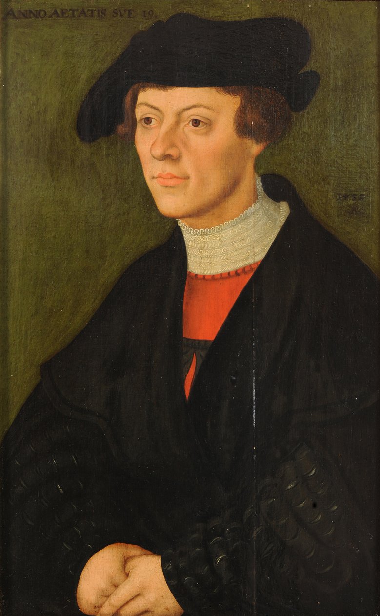 Muotokuva 19-vuotiaasta nuoresta miehestä mustissa vaatteissa tekijältä Lucas Cranach the Elder